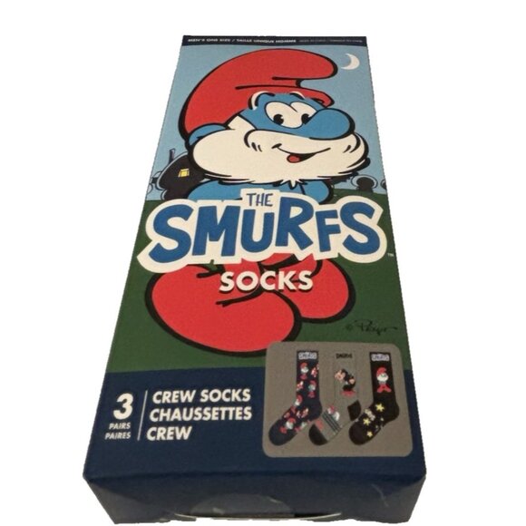The Smurfs Papa Smurf Men's Crew Socks 3-Pack US 7-12 Cartoon Character Footwear - Picture 3 of 5